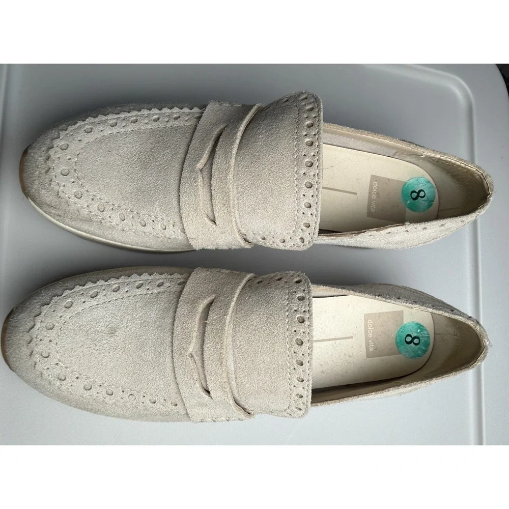 Dolce Vita Women Suede Espadrille Platform Penny Loafers Beige Tan Size 8